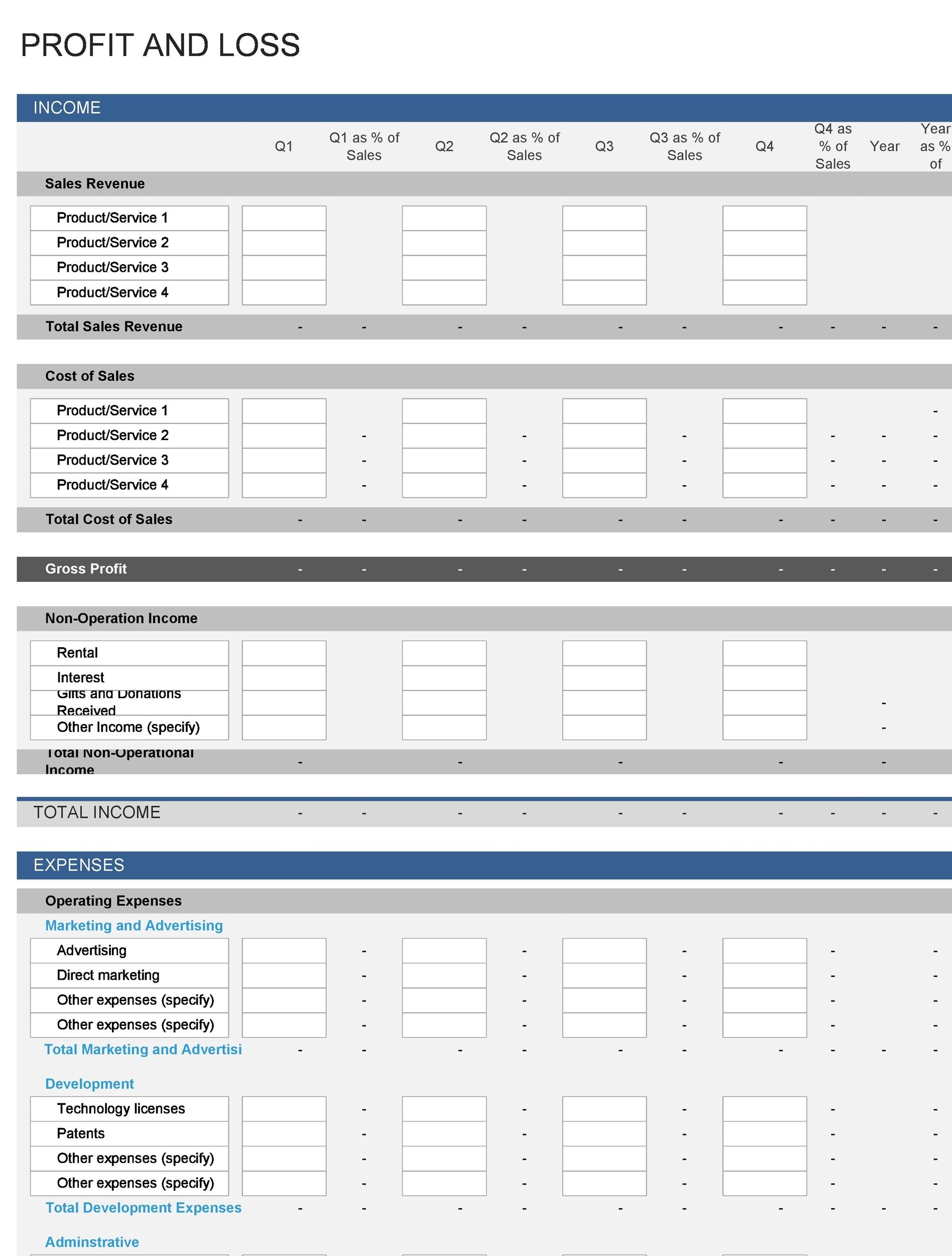 35 Profit And Loss Statement Templates Forms