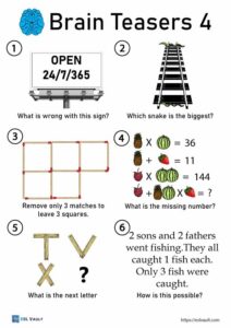 37 Free Printable Brain Teasers With Answers ESL Vault