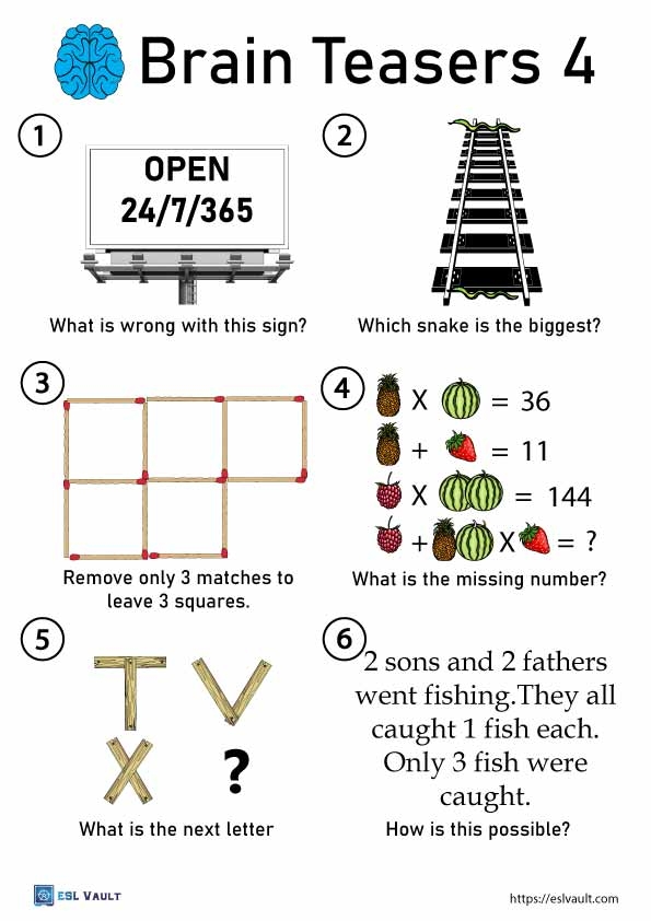 37 Free Printable Brain Teasers With Answers ESL Vault