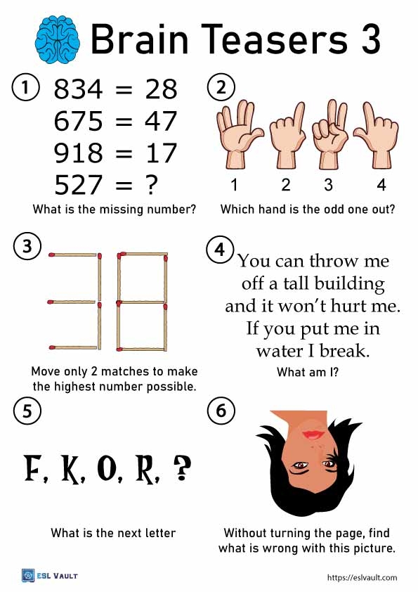 37 Free Printable Brain Teasers With Answers ESL Vault