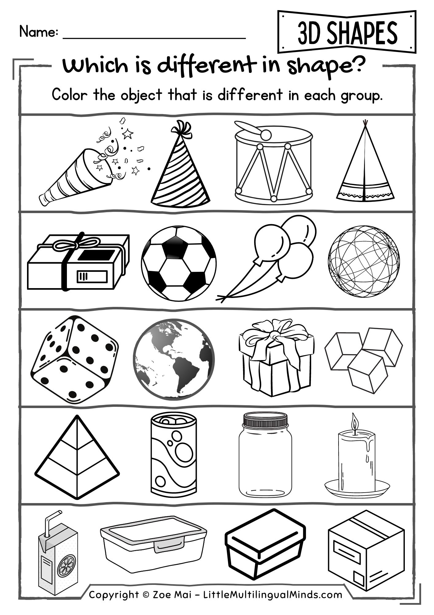 3d Shape Worksheet Kindergarten