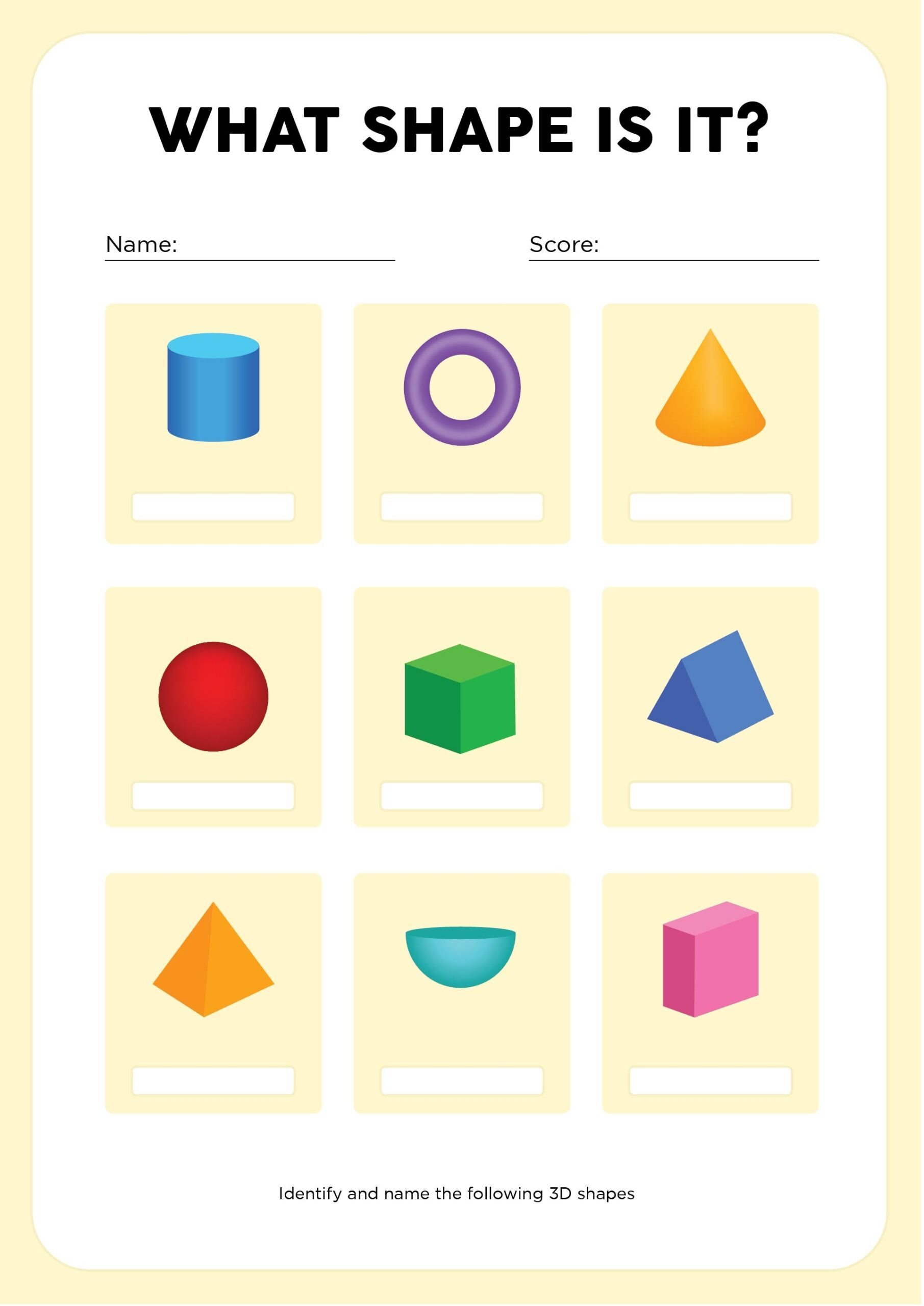 Free Printable 3D Shapes Worksheets For Kindergarten