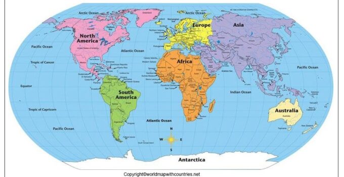 Continents And Oceans Map Printable Free