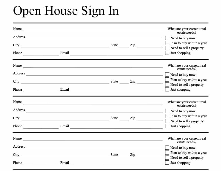 4 Free Real Estate Open House Sign In Sheet Templates Tips 