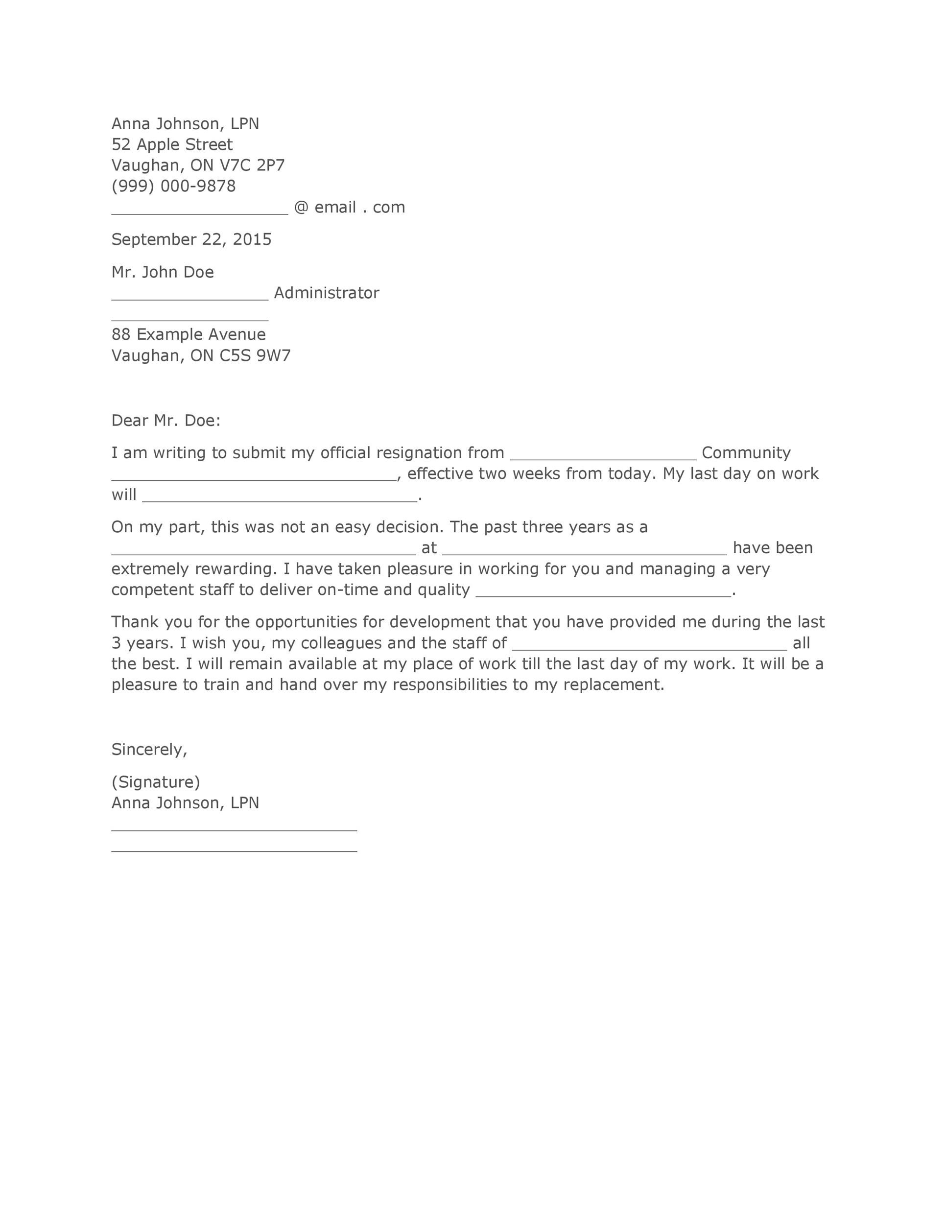 40 Two Weeks Notice Letters Resignation Letter Templates