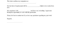 Free Printable Two Week Notice Letter