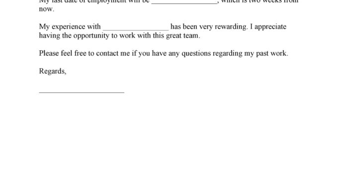 Free Printable Two Week Notice Letter