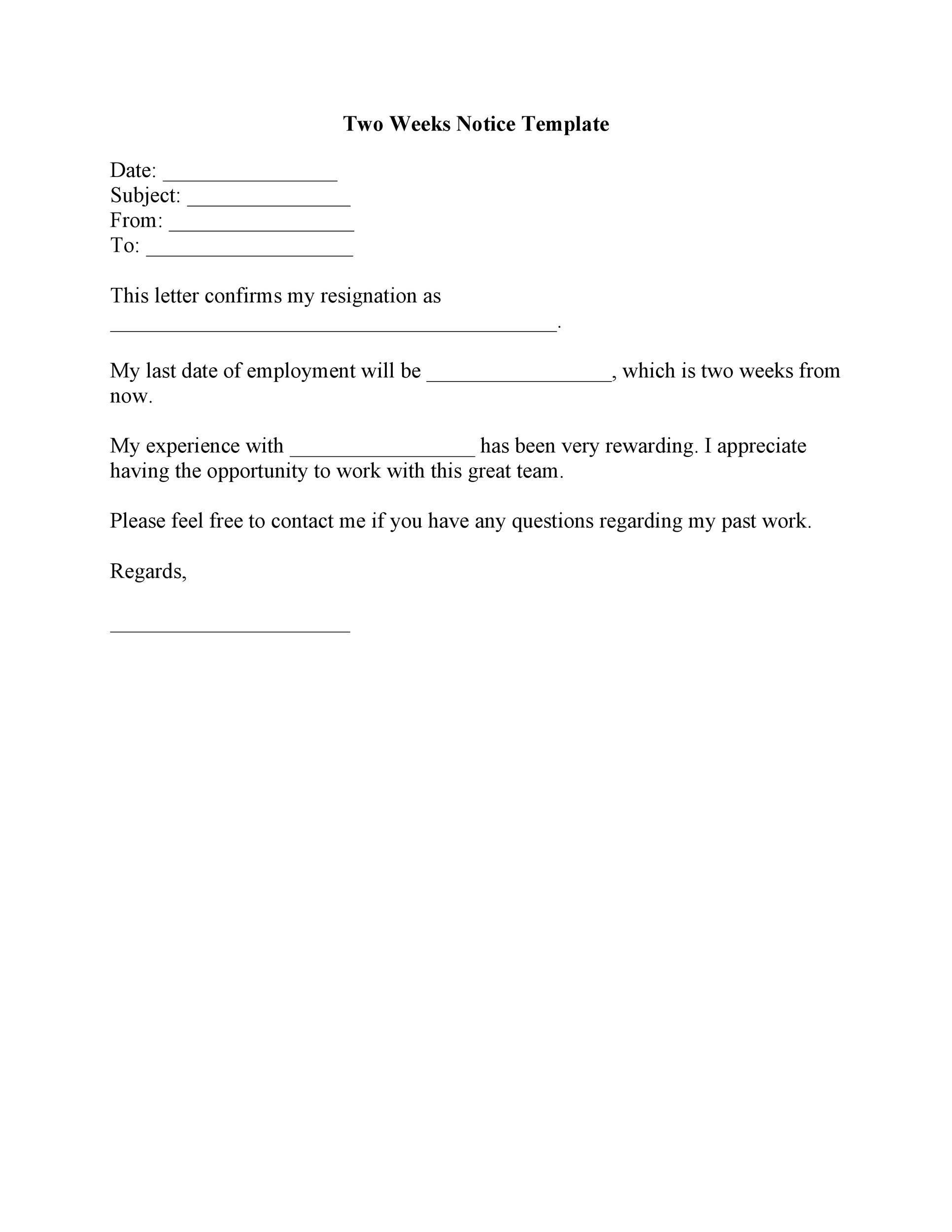 40 Two Weeks Notice Letters Resignation Letter Templates 