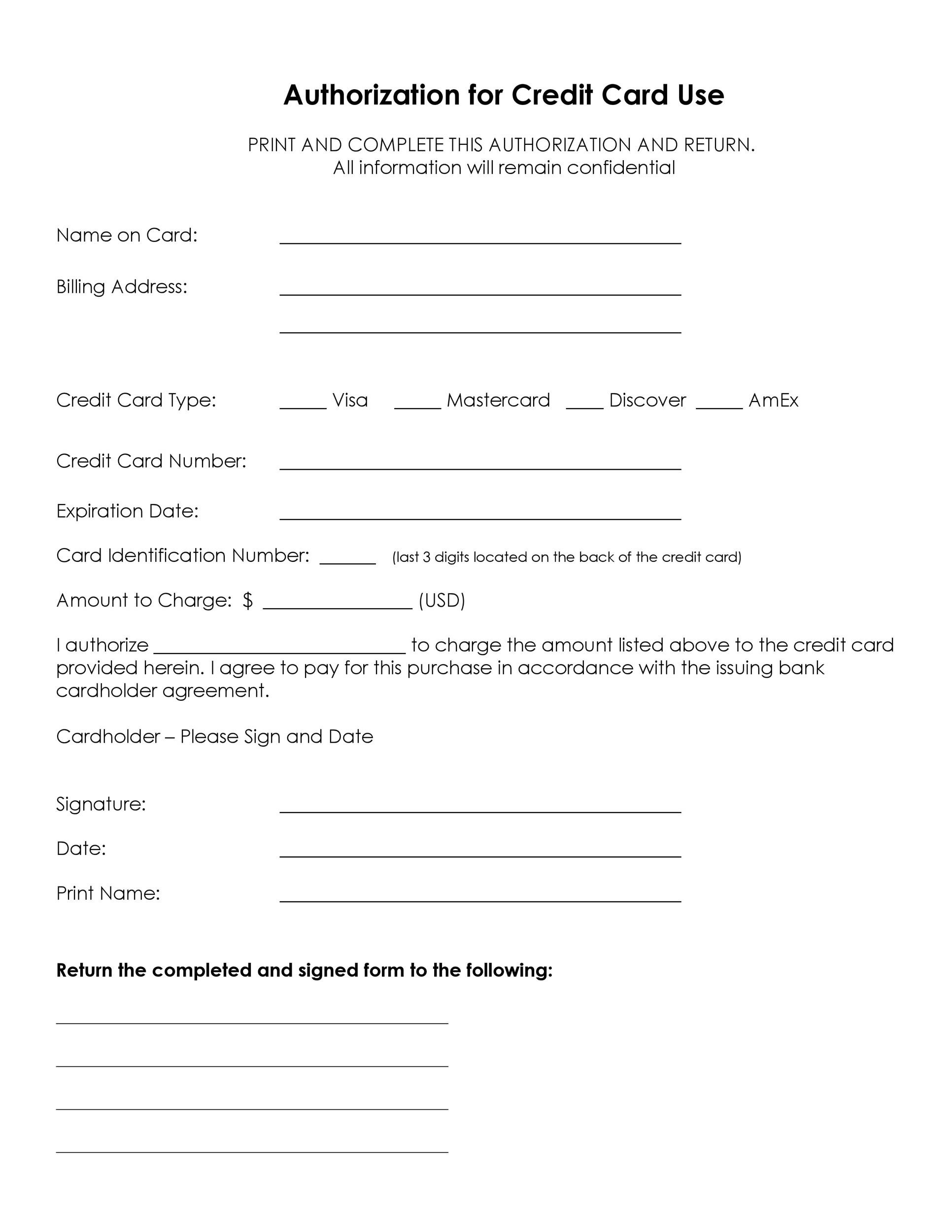 Free Printable Credit Card Authorization Form