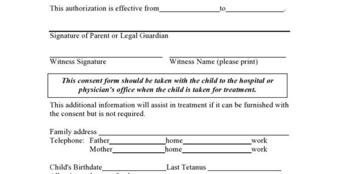 Free Printable Minor Medical Consent Form