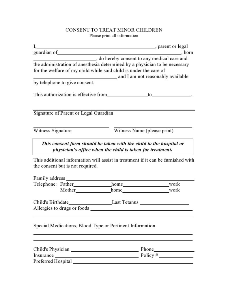 43 Printable Medical Consent Forms For Minor Free 