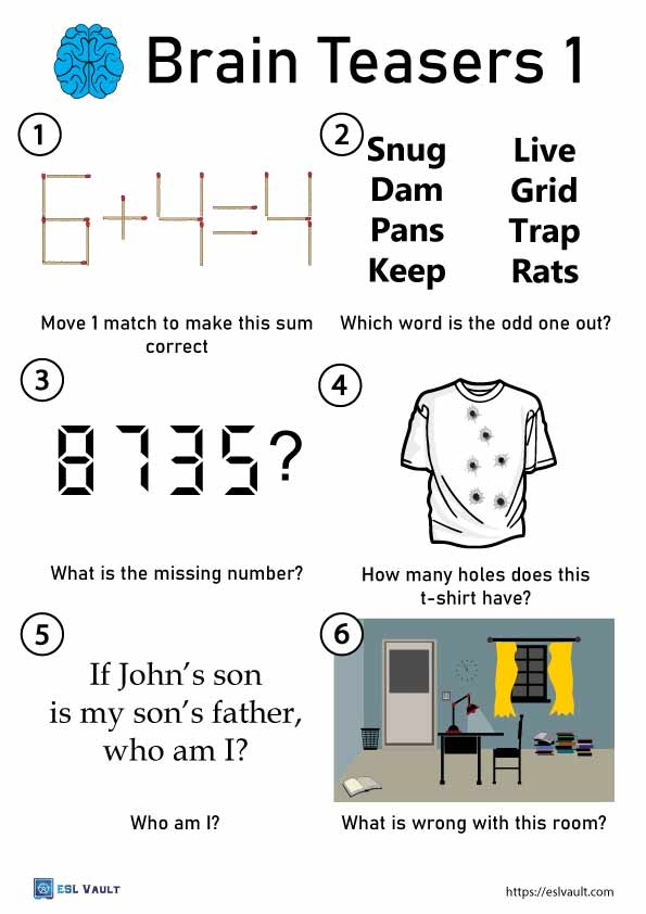 49 Free Printable Brain Teasers With Answers ESL Vault