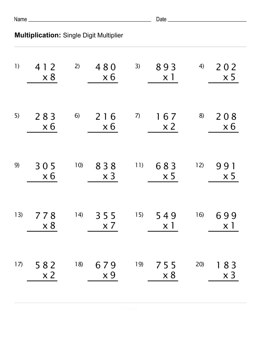 Free Printable Math Worksheets For Fourth Graders