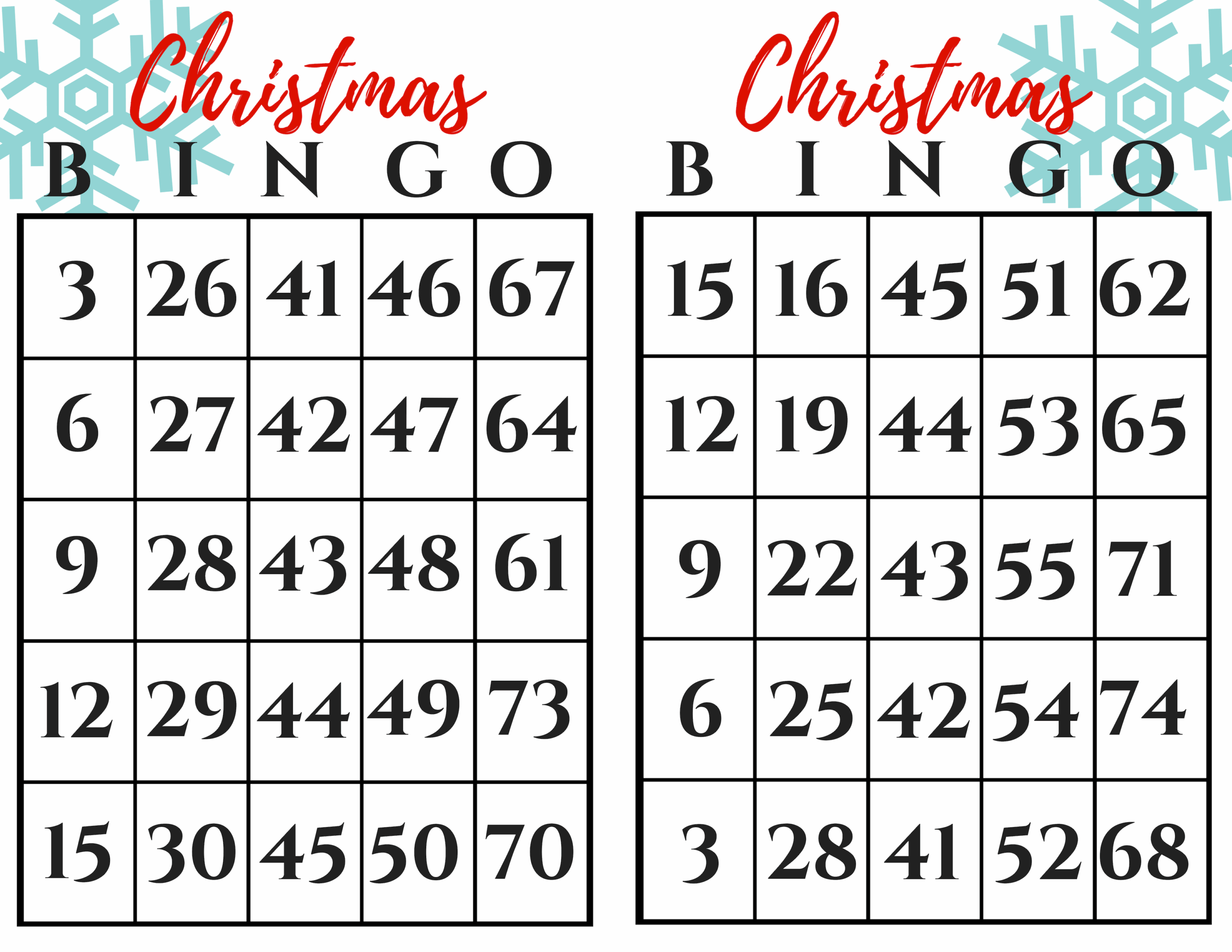 Free Printable Bingo Cards For Christmas
