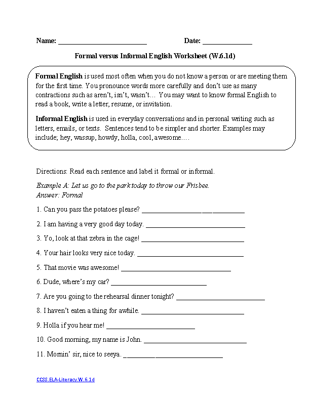 6th Grade Common Core Writing Worksheets