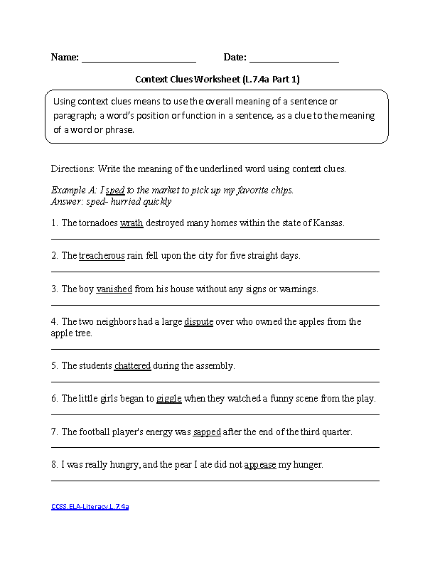 7Th Grade Language Arts Worksheets Free Printable