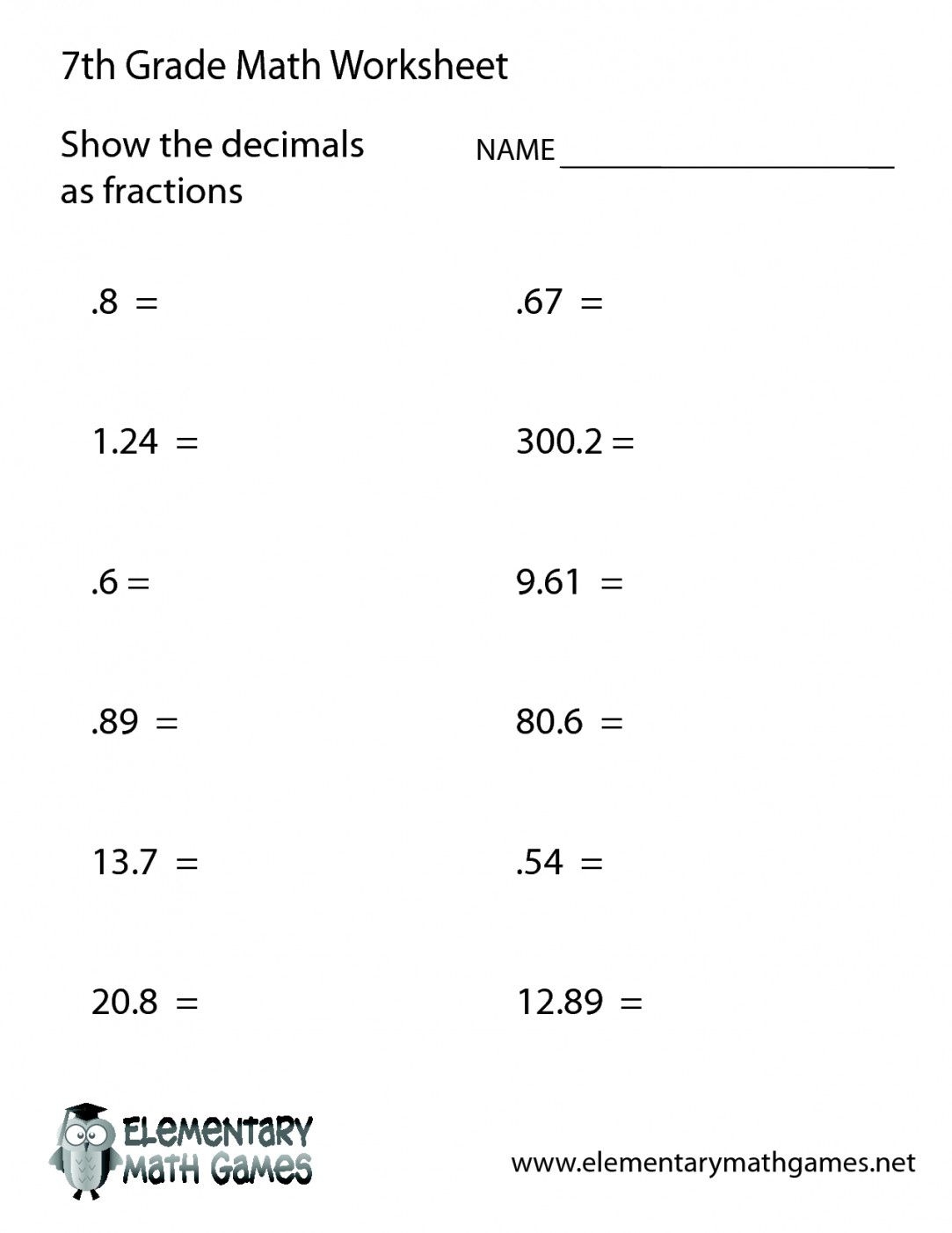 Free Printable Math Worksheets For 7Th Grade