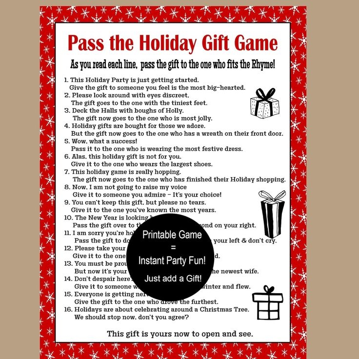 Free Printable Pass The Gift Game