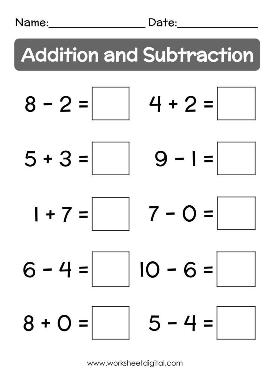 Free Printable Addition And Subtraction Worksheets