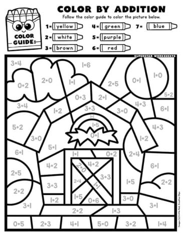 Addition Color By Number Superstar Worksheets