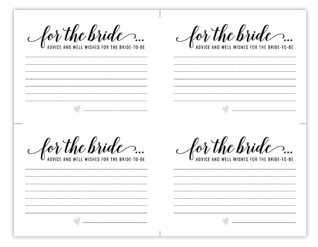Advice For The Bride Cards Free Printable FREE PRINTABLE TEMPLATES