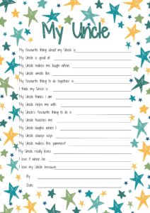 All About My Uncle Printable Fathers Day Gift Idea Reasons I Love My