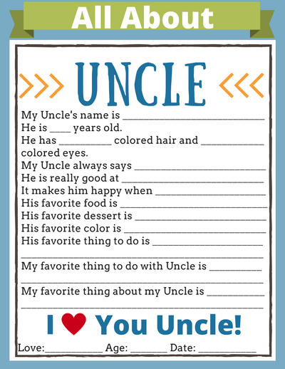All About Uncle Printable Perfect For The Kids To Do For Father 39 s Day 