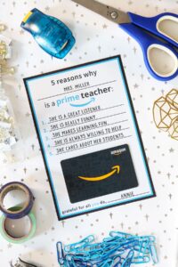 Amazon Teacher Gifts with Free Printable Gift Card Holder