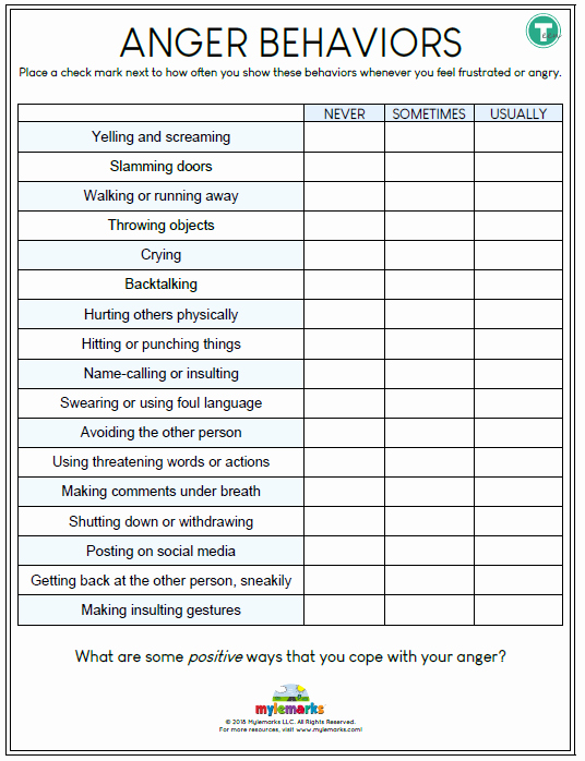 Anger Management Worksheets For Teens