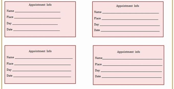 Printable Appointment Reminder Cards Template Free