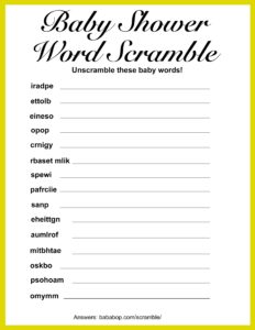 Baby Shower Word Scramble Free Printable Baby Shower Word Scramble Pic