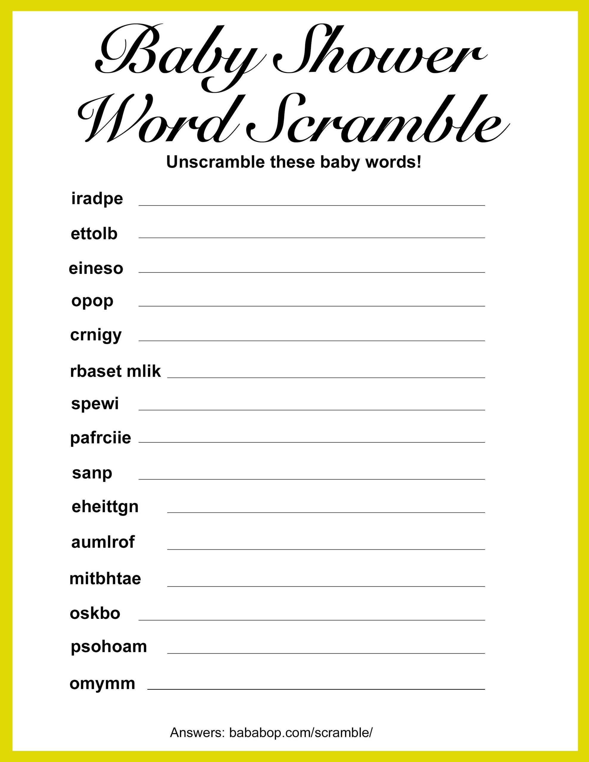 Baby Shower Word Scramble Free Printable Baby Shower Word Scramble Pic