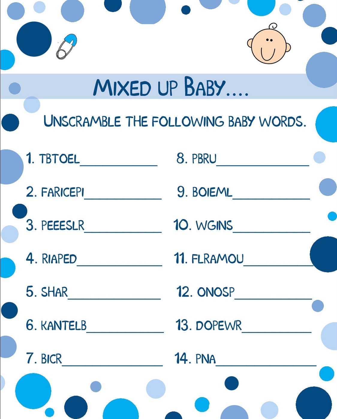 Free Printable Baby Shower Games Word Scramble