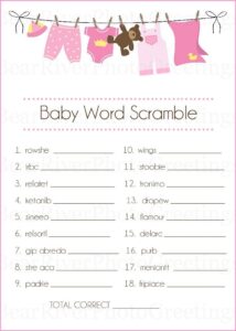 Baby Shower Words Scrambles Printable Activity Shelter