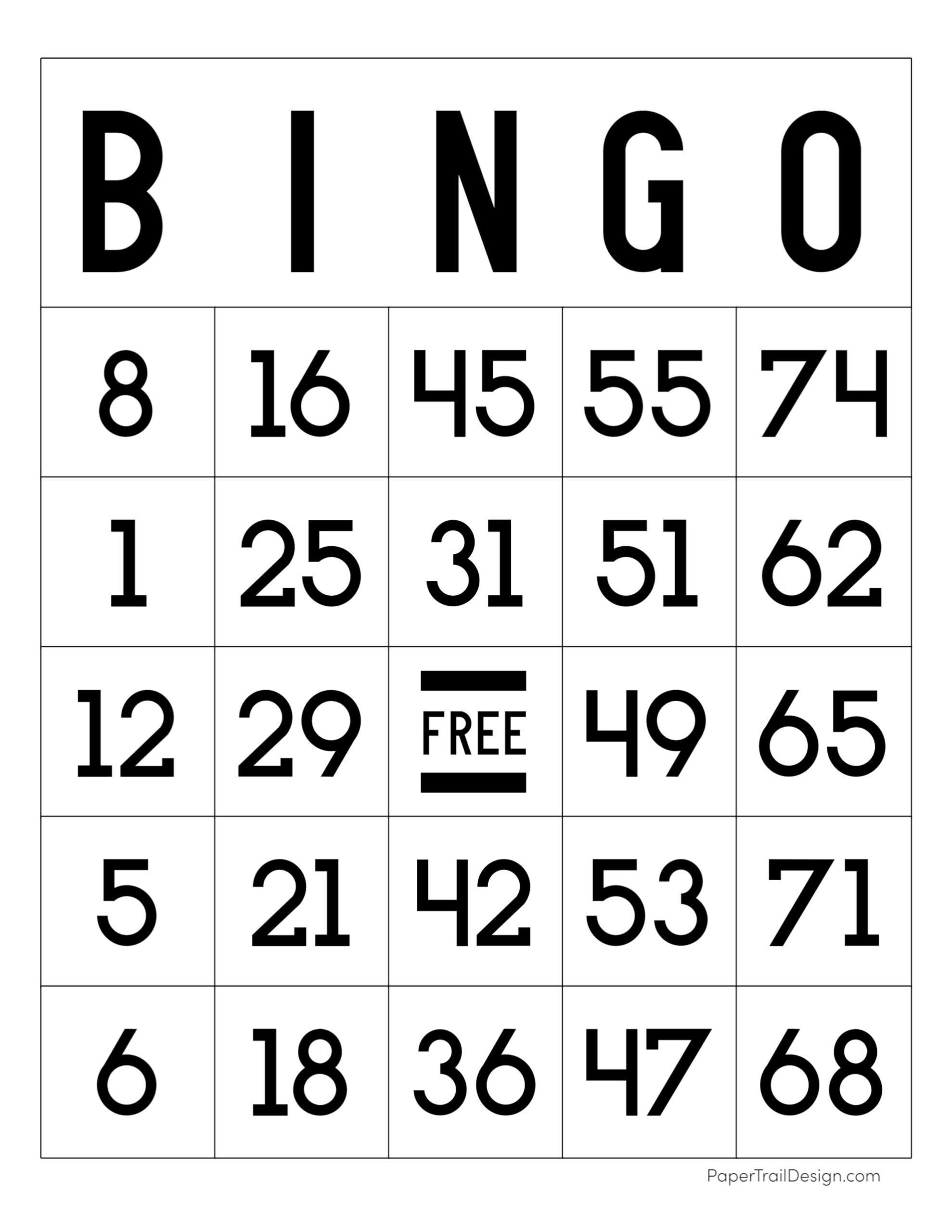 Bingo Printable Card