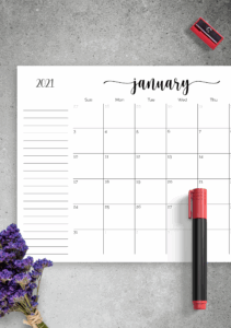 Calendar Template With Notes