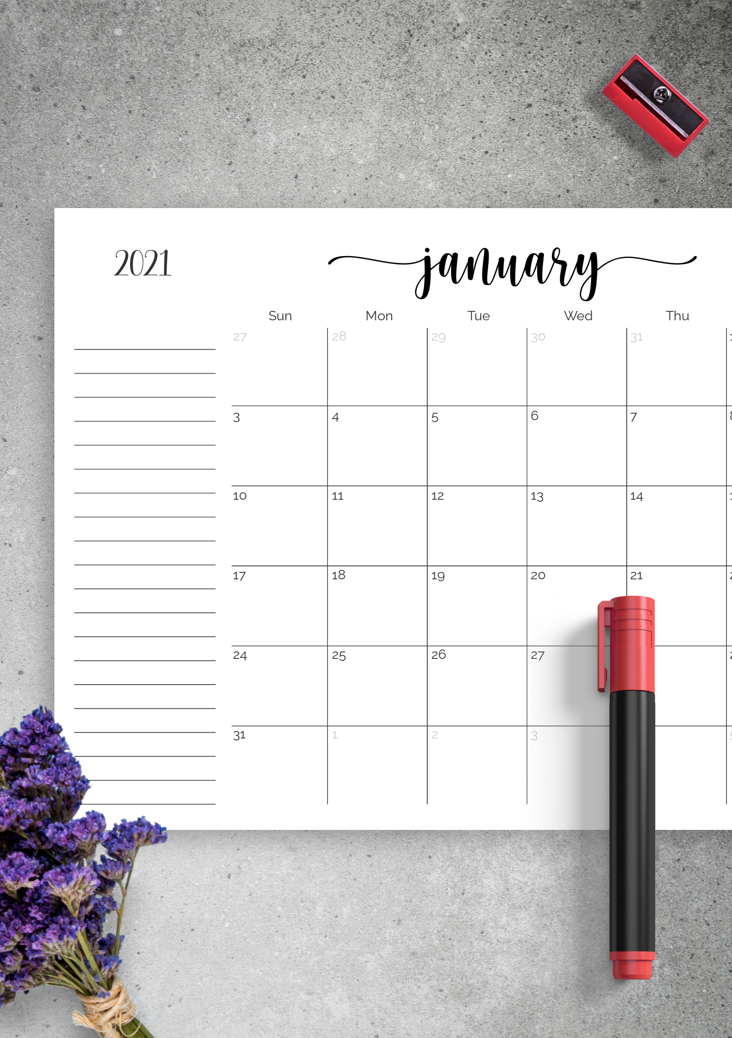 Calendar Template With Notes