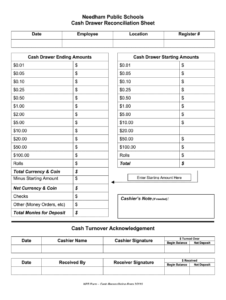 Cash Register Free Printable Cash Drawer Count Sheet Printable Templates