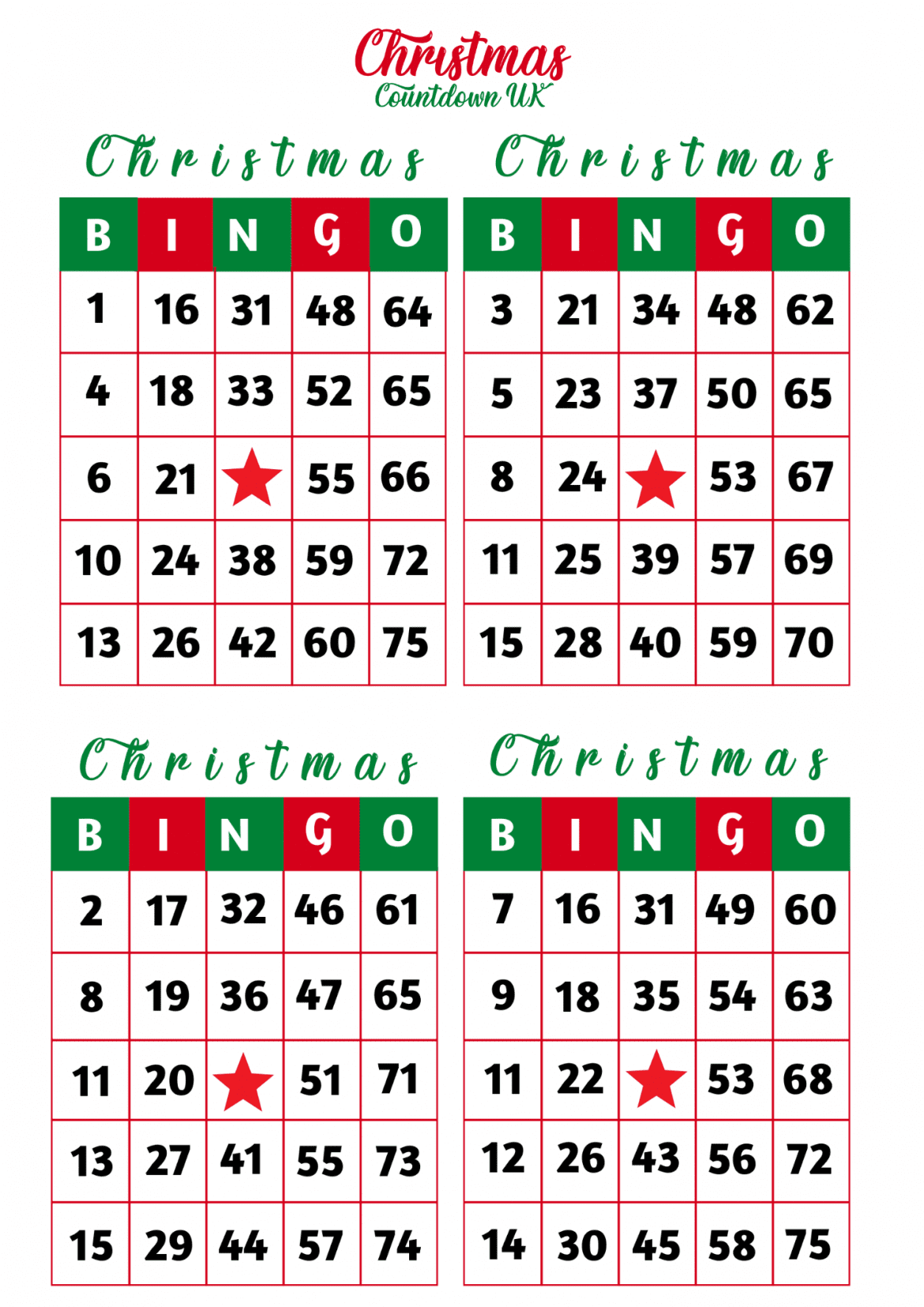 Christmas Bingo Free Printable Number Bingo 2024