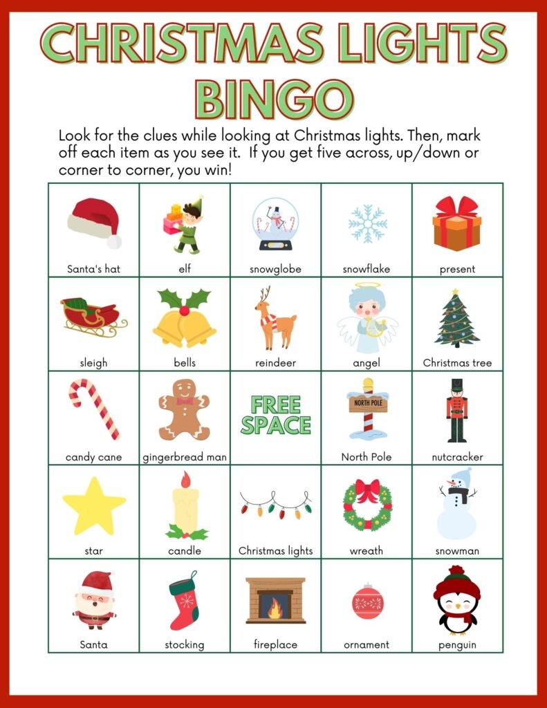 Christmas Lights BINGO 6 Free Printable Cards