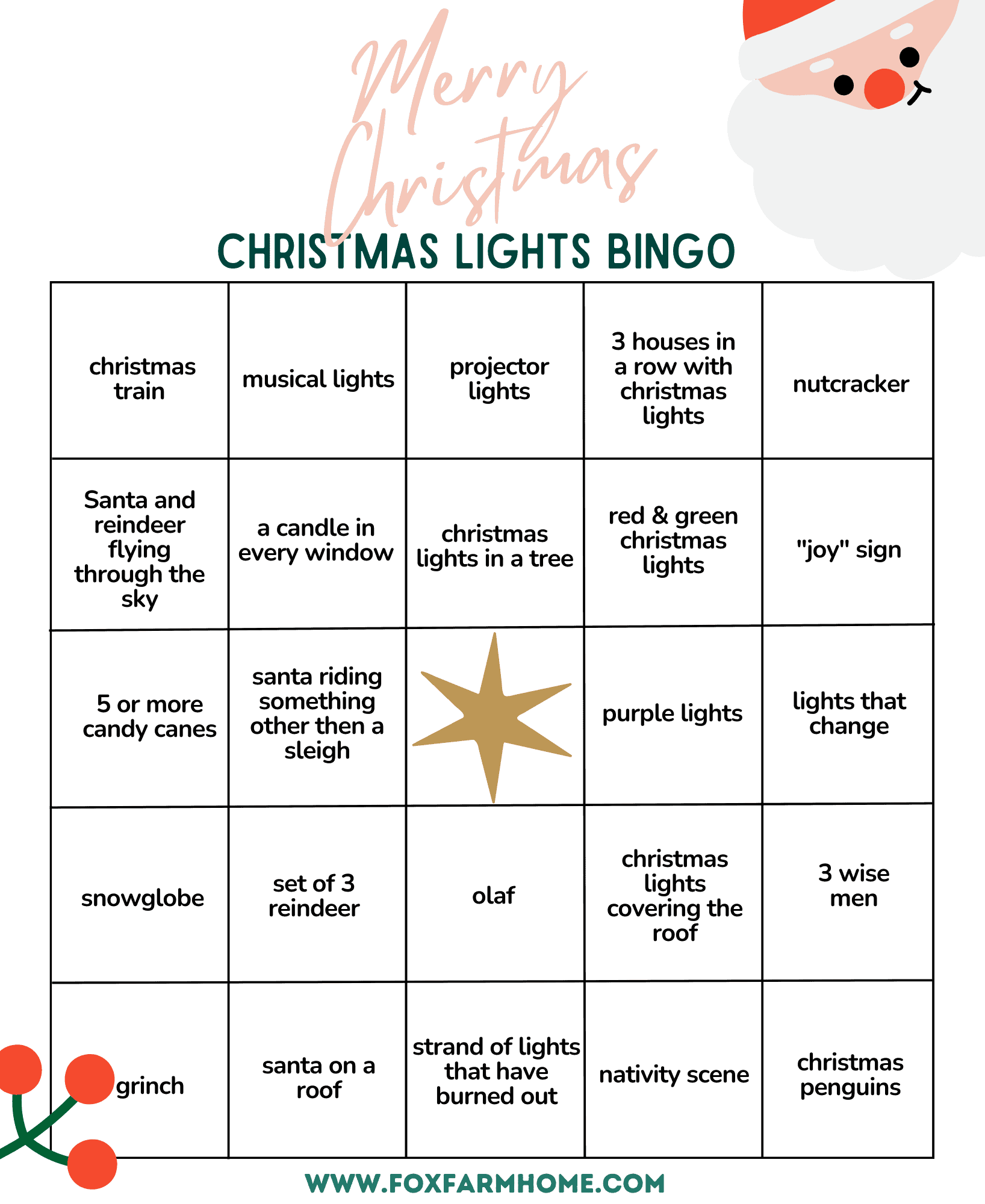 Christmas Lights Bingo With Free Printable Cards Fox Farm Home