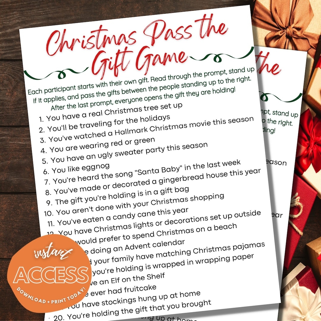 Christmas Pass The Gift Game Instant Download Printable Digital 