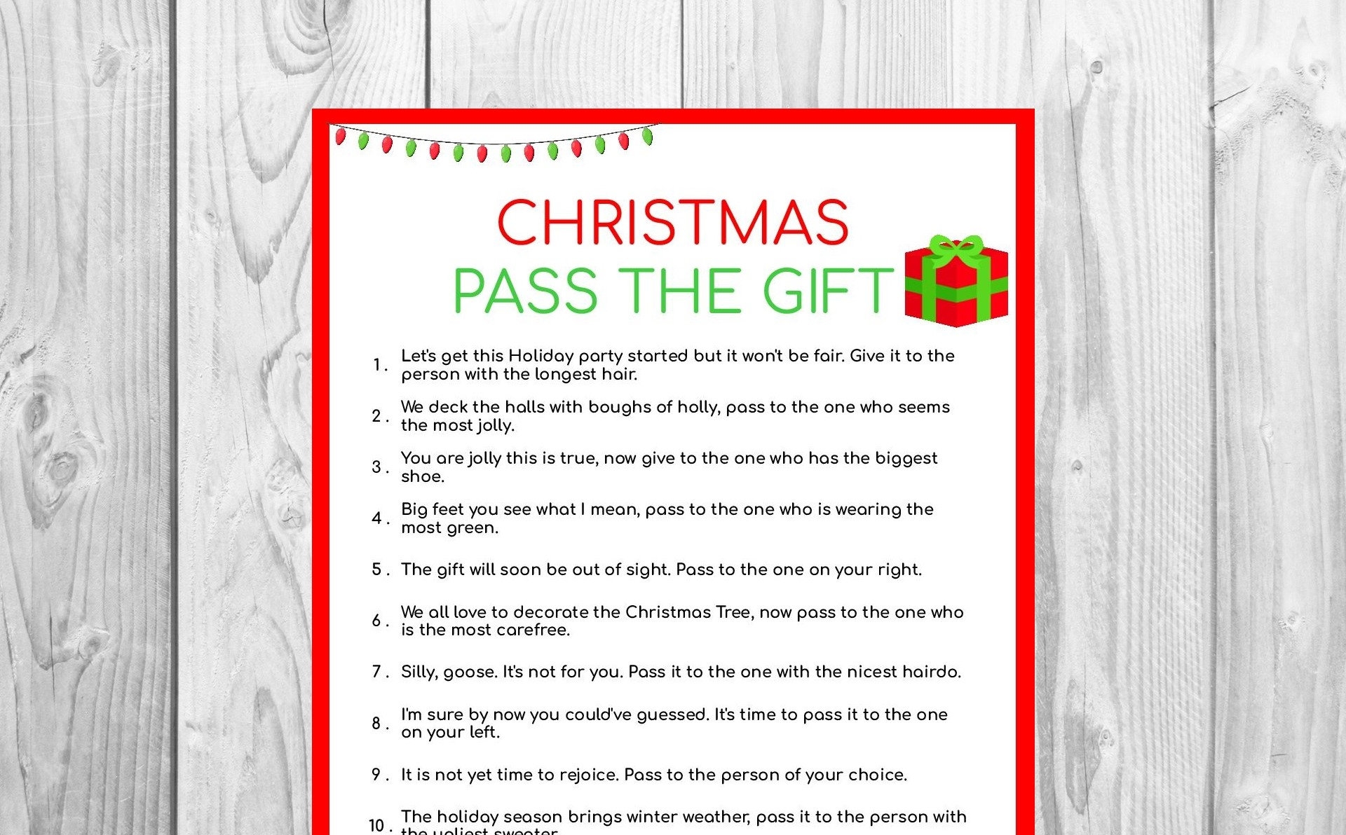 Christmas Pass The Gift Game Printable Christmas Games Etsy Australia