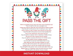 Christmas Pass The Gift Game Printable Pass The Present Holiday Party