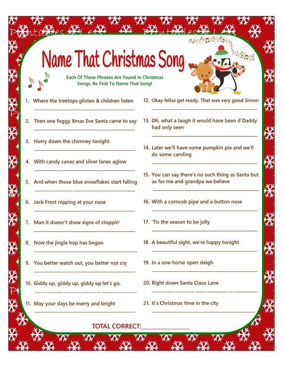 Christmas Songs Games Printable