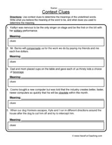 Context Clues Worksheet Have Fun Teaching Printable Worksheets