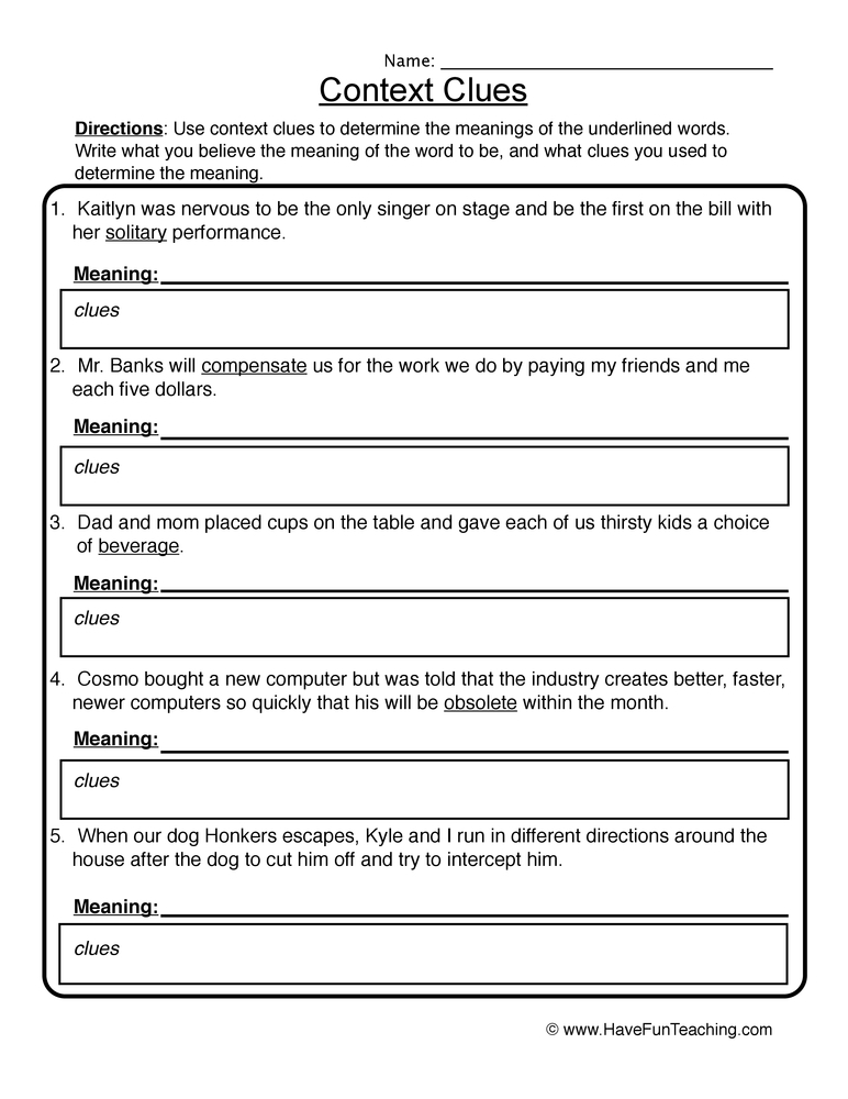 Context Clues Worksheet Have Fun Teaching Printable Worksheets