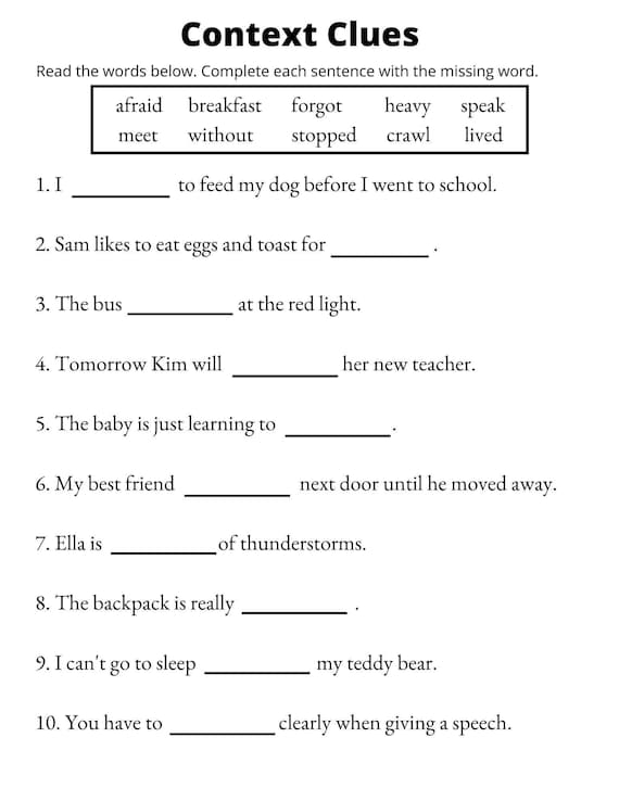 Free Printable Worksheets On Context Clues