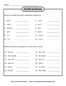 Contractions Worksheets Free Printable Contraction Worksheets 4th