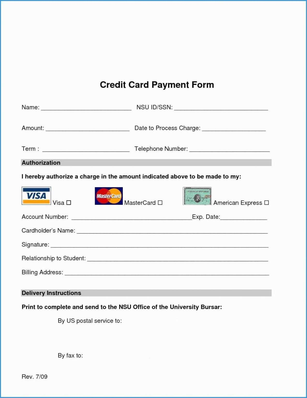 Credit Card Authorization Form Printable